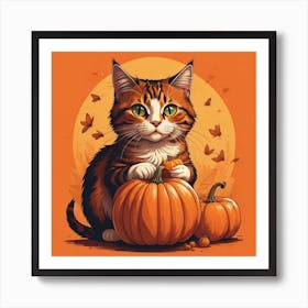 Cat With Pumpkins 2 Art Print