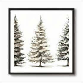 Three Snowy Pine Trees 1 Art Print