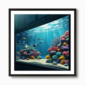 Default Aquarium With Coral Fishsome Shark Fishes View From Th 1 Art Print