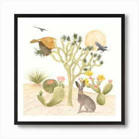Mojave Desert Cacti & Wildlife Art Print