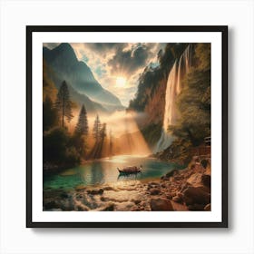 Waterfall In The Mountains 6 Art Print