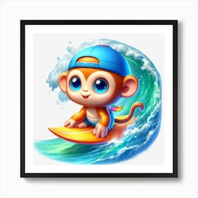 Monkey On Surfboard Art Print