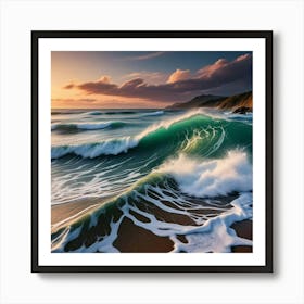 Ocean Waves At Sunset 1 Art Print