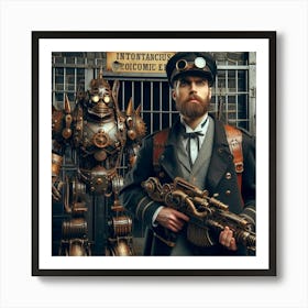 Steampunk Man With Gun Art Print