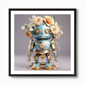 Robot With Flowers Art Print