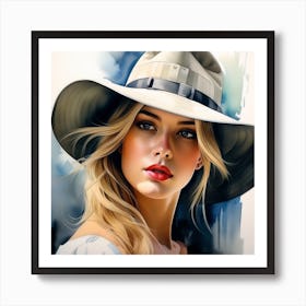 A Beautiful Scout Women with a Hat - Watercolor Portrait Painting Poster