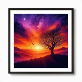 Sunset With Crows Art Print