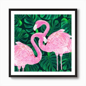 Flamingos Square Art Print