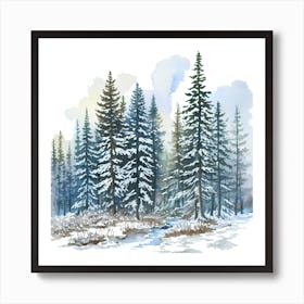 Watercolor Winter Forest Art Print