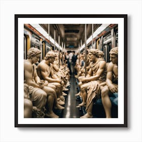 Greek Marble Statues Sitting In A Very Crowded Sub Art Print