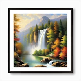 Waterfall In Autumn 15 Art Print