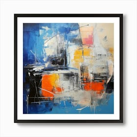 Abstract Blue & Orange Painting Textured Brushstrokes Art Print