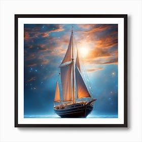 Sailboat In The Night Sky Art Print