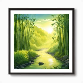 A Stream In A Bamboo Forest At Sun Rise Square Composition 235 Art Print