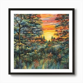 Sunset In The Woods 3 Art Print