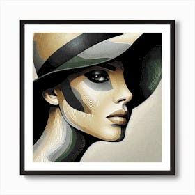 "Enigmatic Elegance" - Step into a world of sophistication with this stunning portrait, a perfect blend of classic glamour and contemporary art. The piece features a woman of mystery, her gaze captivating and poised, adorned with a stylish hat that speaks of timeless fashion. This artwork, with its beige and black palette, exudes chic elegance and is a must-have for fashion aficionados and modern art collectors alike. It’s an alluring addition to any space, inviting onlookers to ponder the story behind the enigmatic expression. Elevate your decor with this striking piece that combines allure, fashion, and a modern twist on portraiture. Art Print