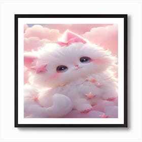 Cute White Kitten In The Clouds Art Print