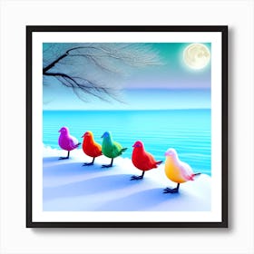 Colorful Birds In The Snow 2 Art Print