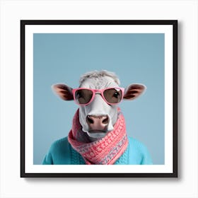 Funny cow with sunglasses Art Print