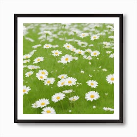 Grass With White Daisies Against A White Art Print