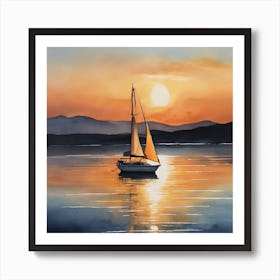 Sailboat At Sunset 2 Art Print