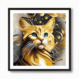 Gold Cat Painting Art Print