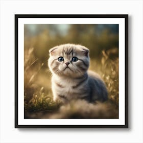 A Cute Scottish Fold Kitty, Pixar Style, Watercolor Illustration Style 8k, Png (17) Art Print