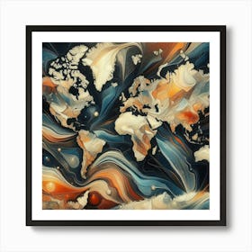 World Map Abstract Painting Art Print