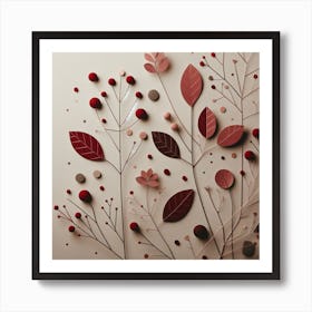 Scandinavian style, Dry red leaves on a branch 1 Art Print