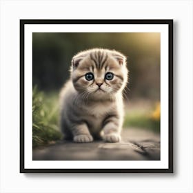 A Cute Scottish Fold Kitty, Pixar Style, Watercolor Illustration Style 8k, Png (3) Art Print