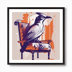 Drew Illustration Of Bird On Chair In Bright Colors, Vector Ilustracije, In The Style Of Dark Navy A (2) Art Print