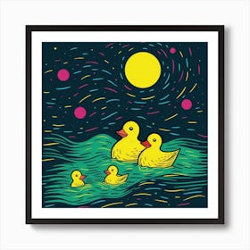 Colourful Duckling Swirl Pattern 2 Art Print