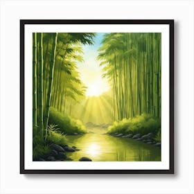 A Stream In A Bamboo Forest At Sun Rise Square Composition 35 Art Print