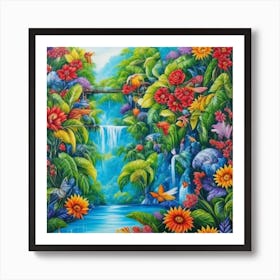 Waterfall In The Jungle 11 Art Print