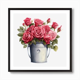 Pink Roses In A Bucket 2 Art Print