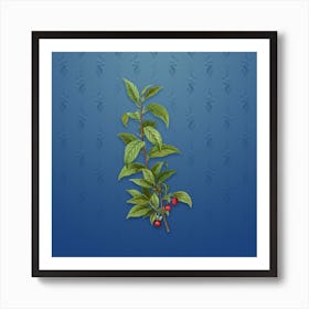 Vintage Cherry Botanical on Bahama Blue Pattern n.1110 Art Print