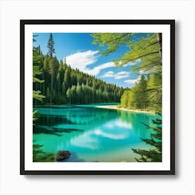 Blue Lake In The Forest 19 Art Print