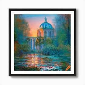 Craiyon 221403 Monet Viktorian Garden Balcony In Pond And Rococo Cathedral Window Window High Trees Art Print