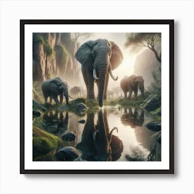 Elephants In The Water 1 Art Print