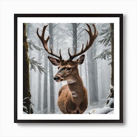 Deer In The Snow 2 Art Print