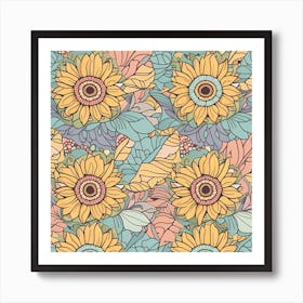 Sunflowers Seamless Pattern Art Print