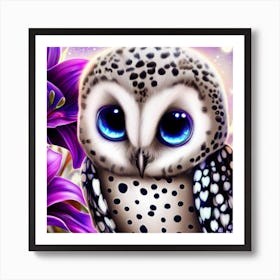 Owl With Purple Flowers 2 Art Print