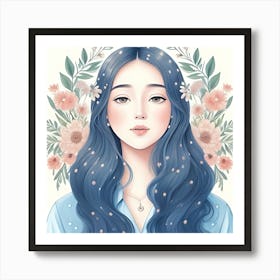 Asian Girl With Blue Hair Art Print