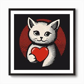 Cat Holding Heart 6 Art Print