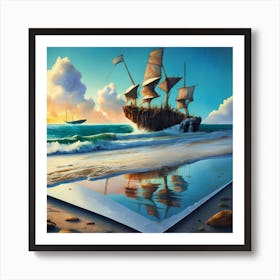 Beach Scene Sailing Ship Wreck In The Foregroun 3 Art Print