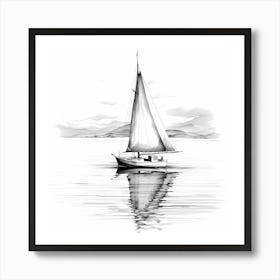 Sailing Boat Of Calm Waters Black And White Sketch Art Print