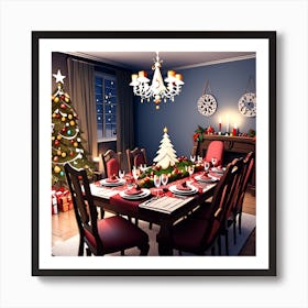 Decorated Christmas Table In Living Room (1) Art Print