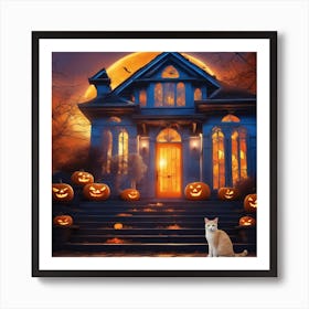 Halloween House With Pumpkins 7 Art Print