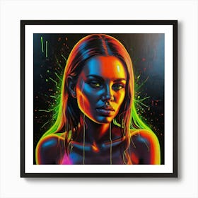 Hand Painted Acrylic Neon Abstract Surreal Female Art Print