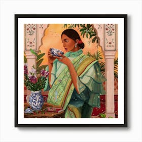 Woman Drinking Tea Art Print